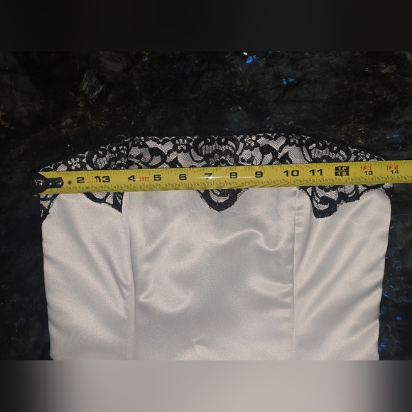 Jessica McClintock Gunne Sax Dress 3/4 Strapless Fit & Flare White Silky Black S - Picture 12 of 13